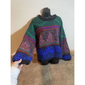 Vintage Allen Wah Colorblock Knit Sweater Lined Size L Multicolor Made in USA